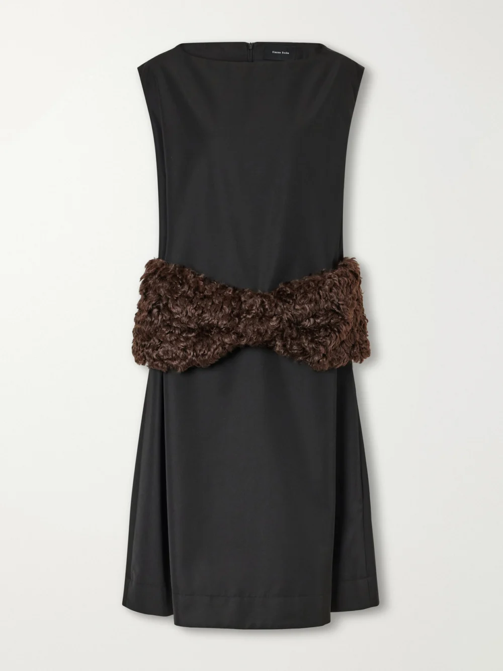 Simone Rocha Plush-trimmed Twill Midi Dress in black