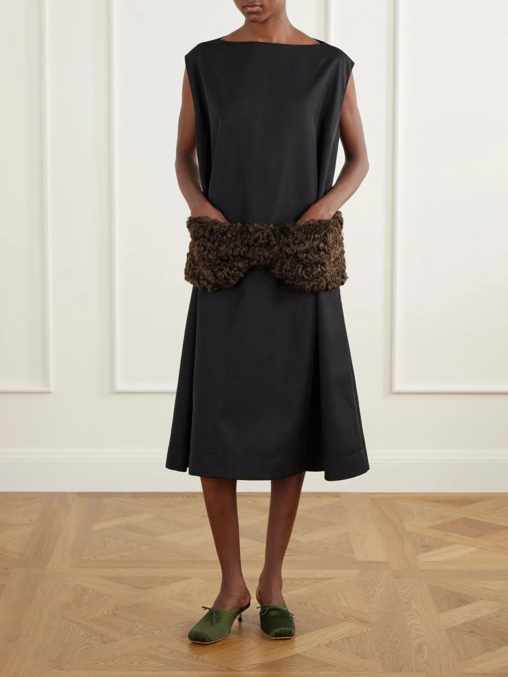 Simone Rocha Plush-trimmed Twill Midi Dress, worn by a model