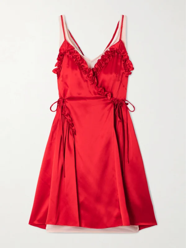 Simone Rocha Ruffled Pleated Jersey-trimmed Silk-satin Mini Dress