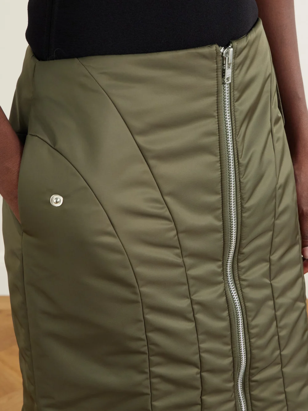 Close-up detail of the Simone Rocha Satin Midi Skirt