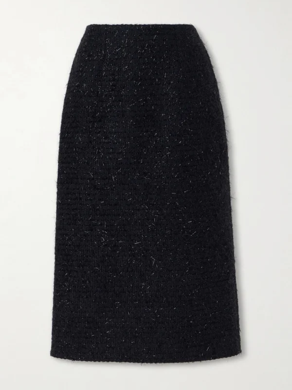 Simone Rocha Shearling-trimmed Metallic-tweed Midi Skirt