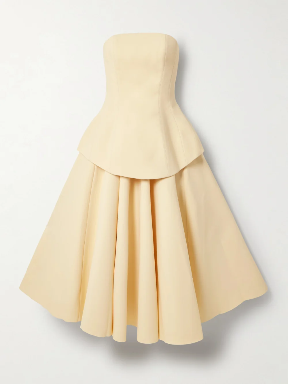 Solace London Ada Strapless Layered Gathered Crepe Midi Dress in cream