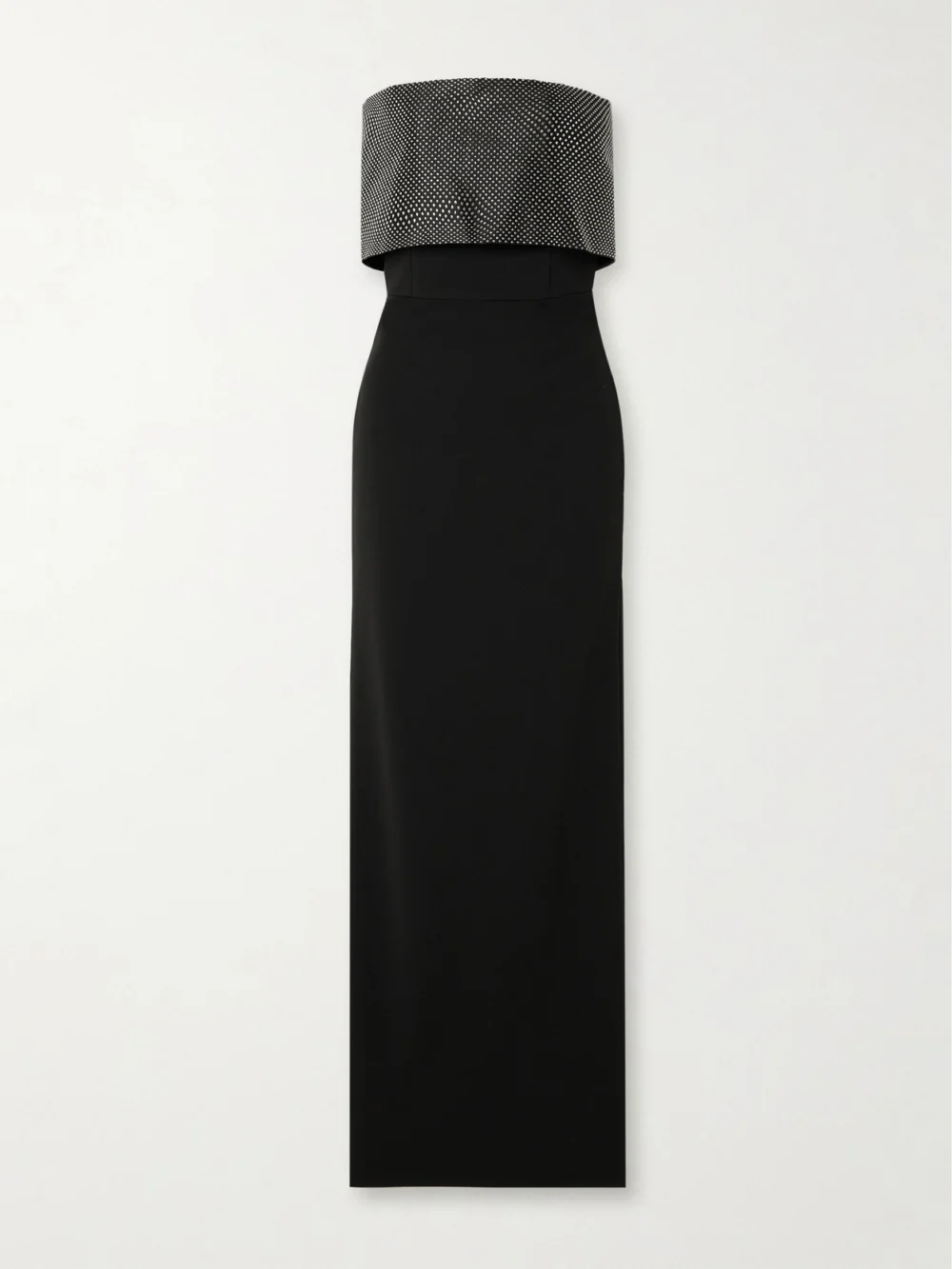 Solace London Brandi Strapless Layered Crystal-embellished Satin-twill Trimmed Stretch-cady Gown in black