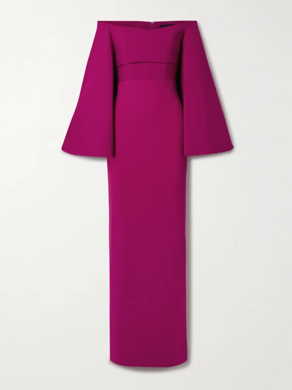 Solace London Eliana Off-the-shoulder Draped Satin and Crepe Gown