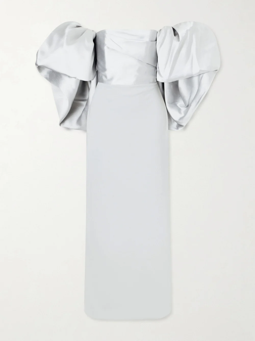 Solace London Floris Off-the-shoulder Satin-twill and Crepe Maxi Dress in silver