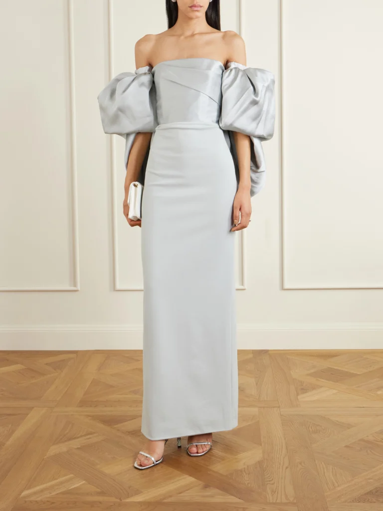 Solace London Floris Off-the-shoulder Satin-twill and Crepe Maxi Dress