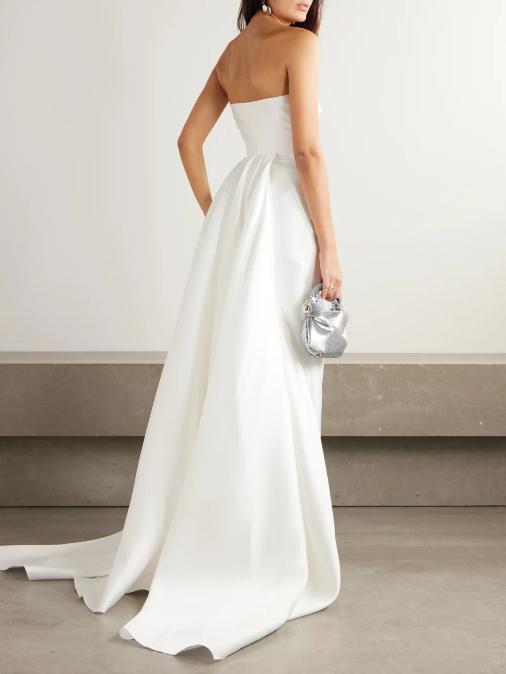Back view of the Solace London Imani Strapless Pleated Twill Gown