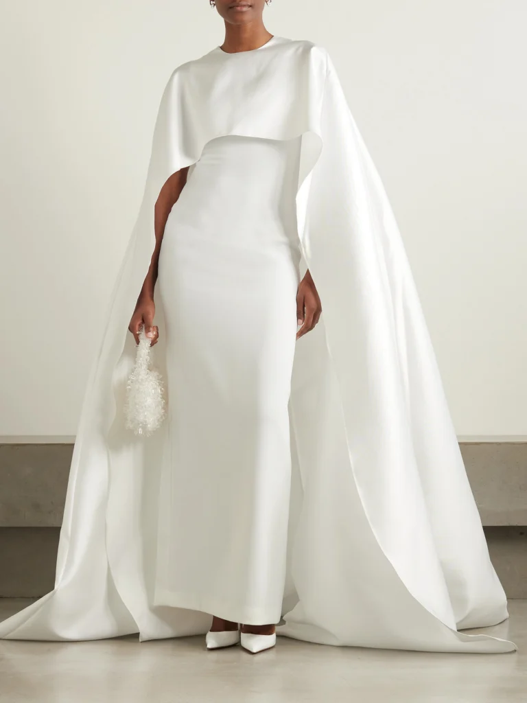 Solace London Leni Cape-effect Crepe and Faille Gown