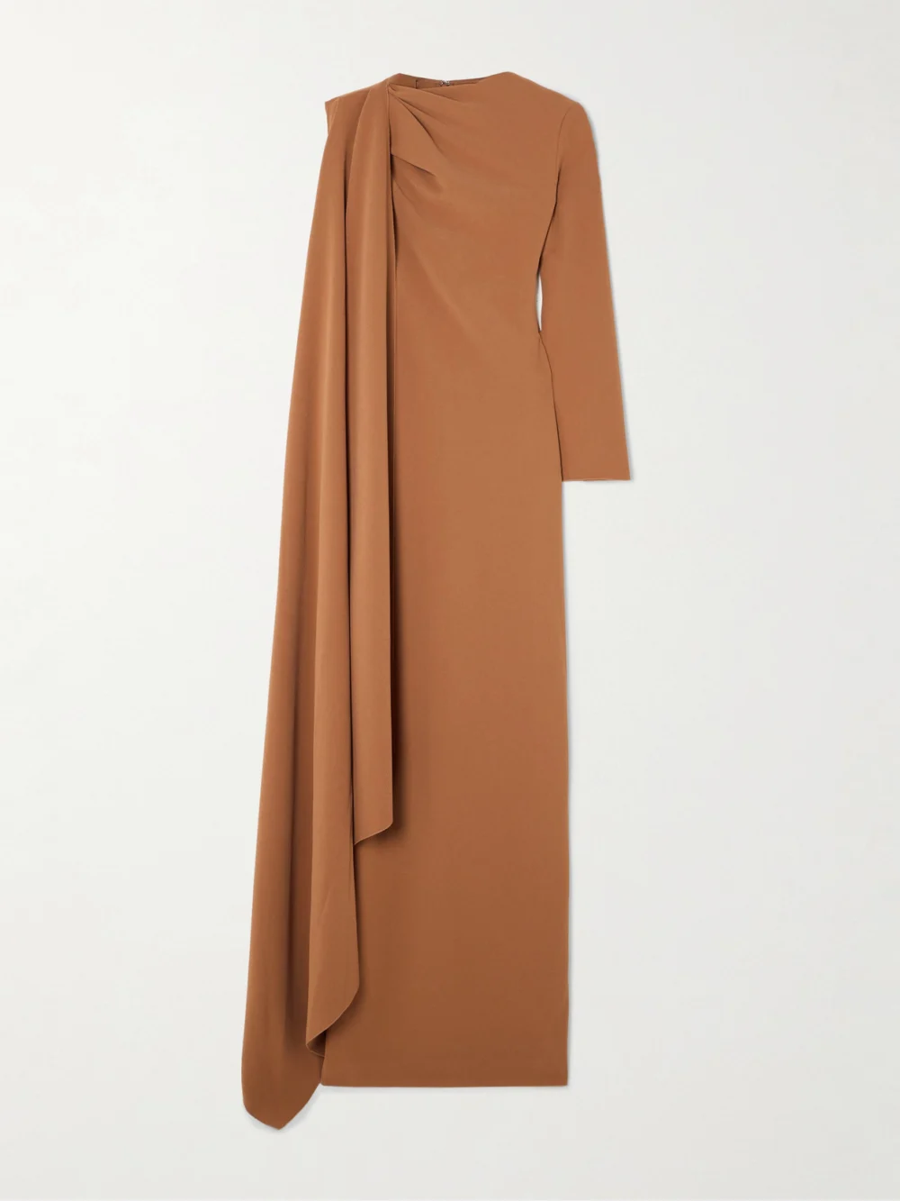 Solace London Lydia Asymmetric Draped Crepe Gown in brown