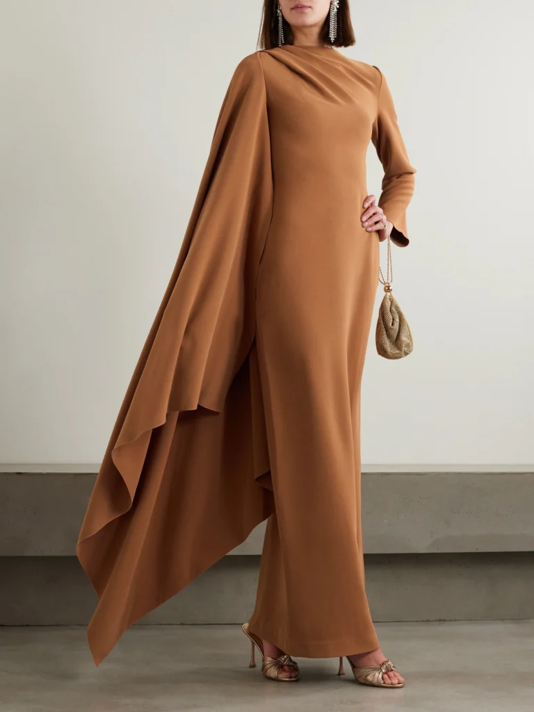 Solace London Lydia Asymmetric Draped Crepe Gown
