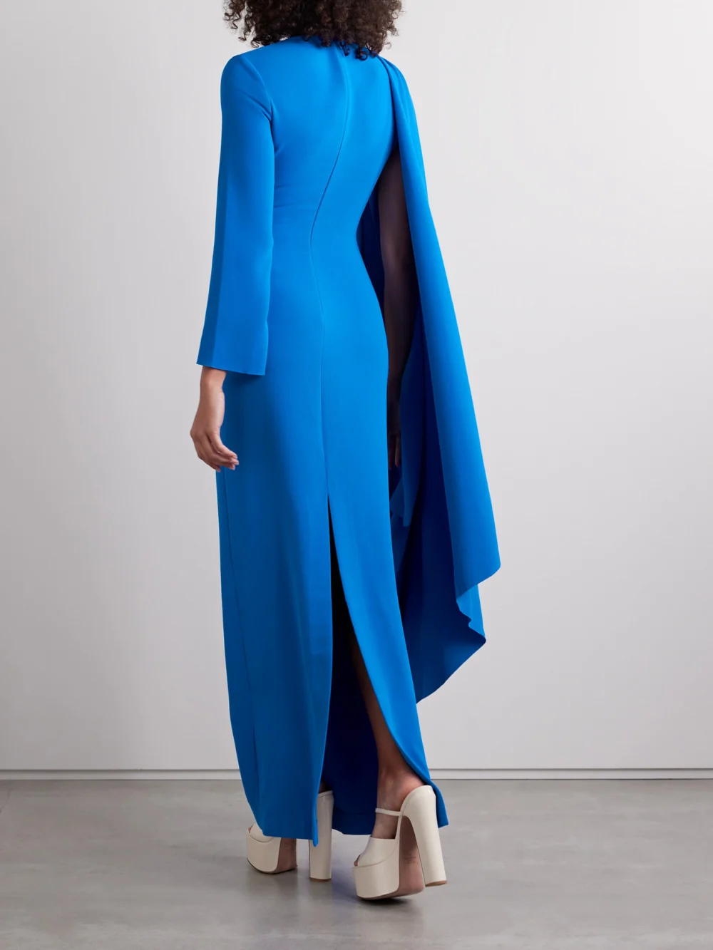 Back view of the Solace London Lydia Asymmetric Draped Crepe Gown