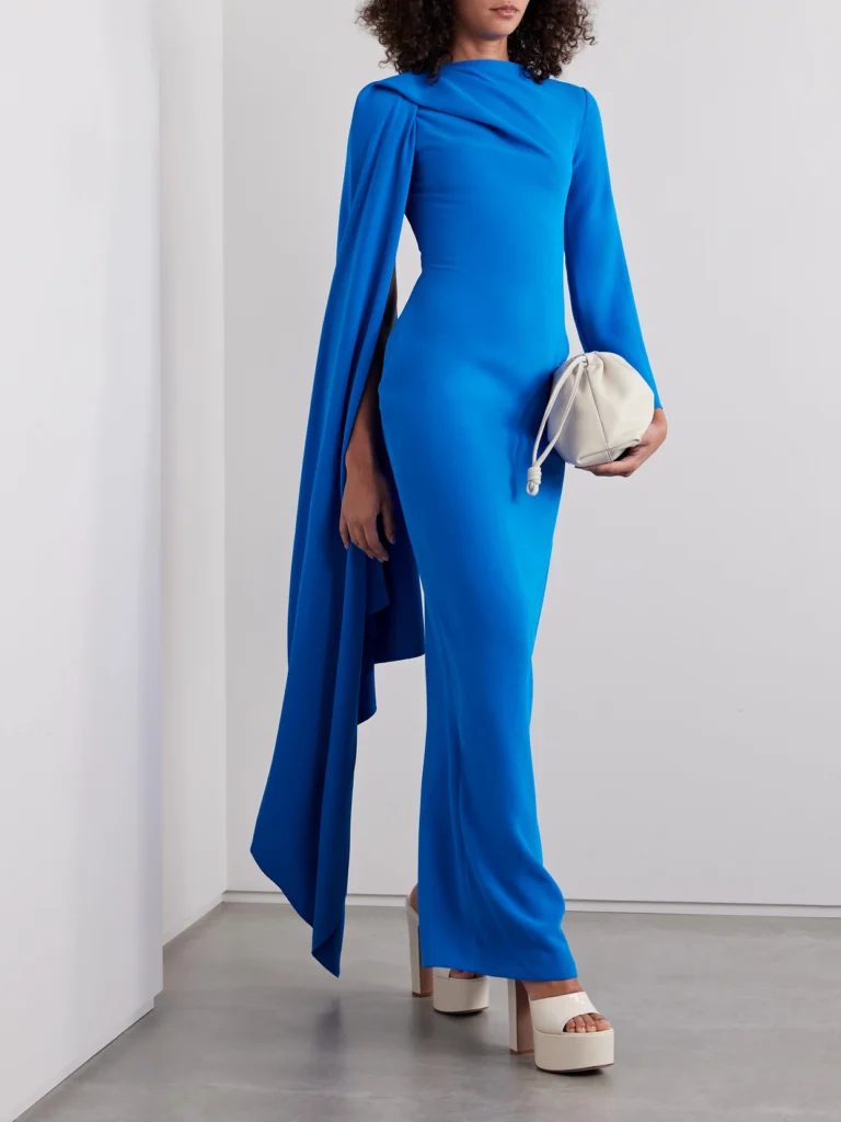 Solace London Lydia Asymmetric Draped Crepe Gown