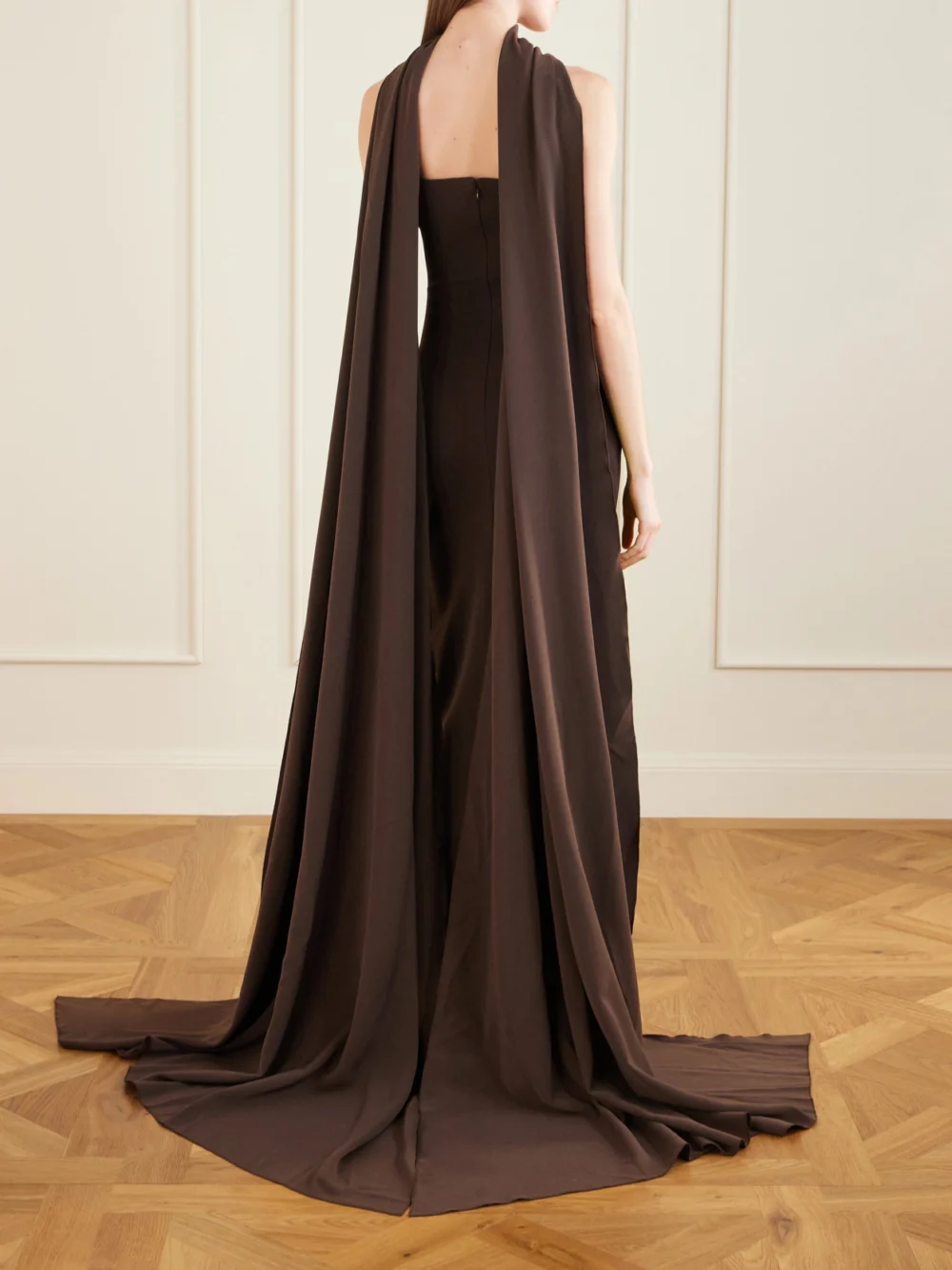 Back view of the Solace London Martine Scarf-detailed Crepe Midi Dress