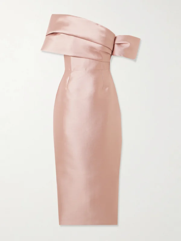 Solace London Mirla Off-the-shoulder Faille Midi Dress