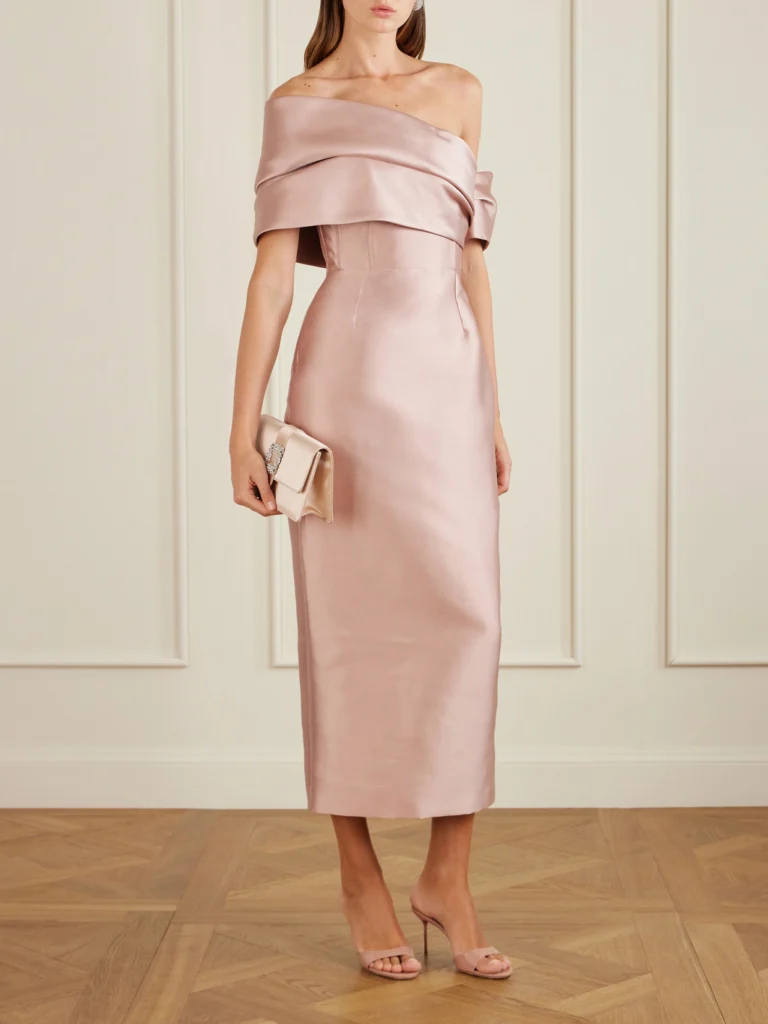Solace London Mirla Off-the-shoulder Faille Midi Dress