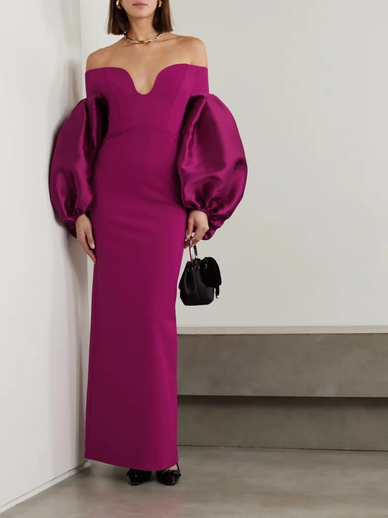Solace London Mora Off-the-shoulder Draped Crepe and Satin-twill Gown
