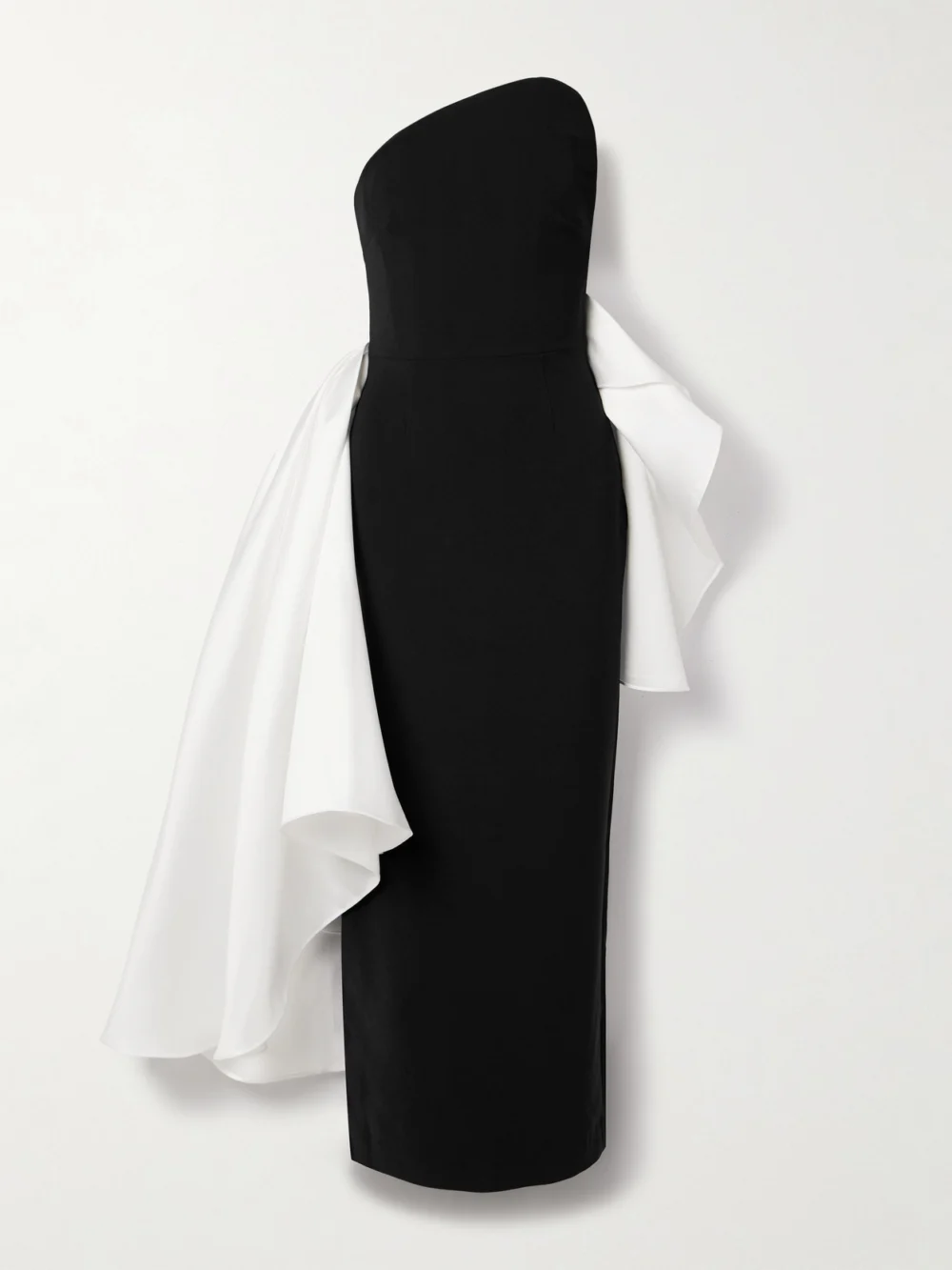 Solace London Nala Strapless Crepe and Satin-faille Midi Dress in black