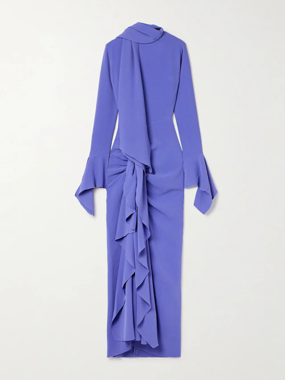 Solace London Nella Draped Ruched Crepe Maxi Dress in blue
