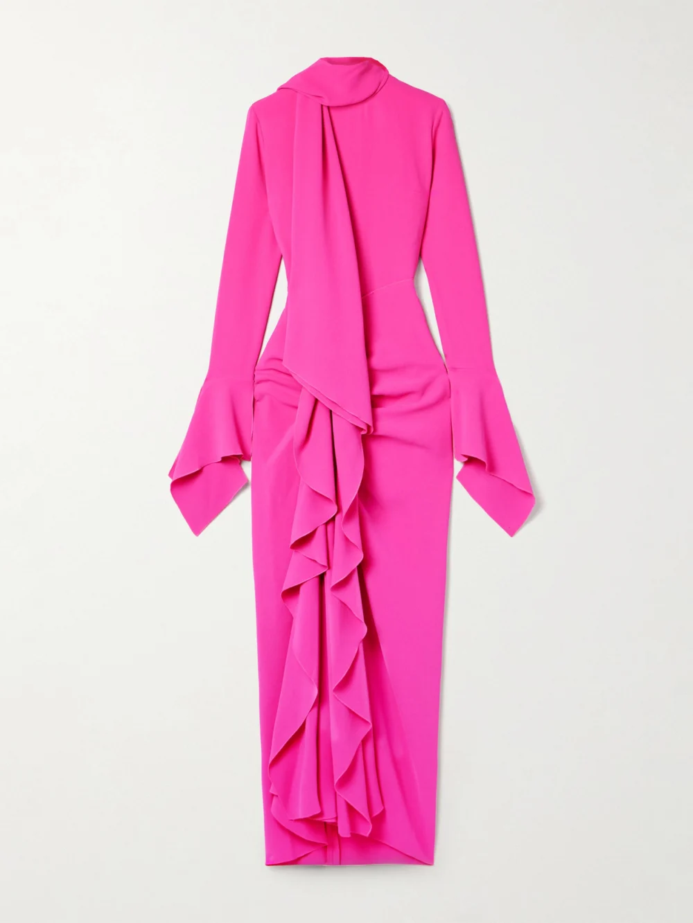 Solace London Nella Tie-neck Ruffled Crepe Gown in pink