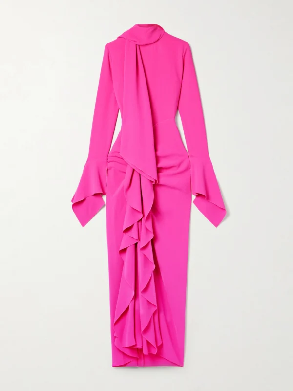 Solace London Nella Tie-neck Ruffled Crepe Gown