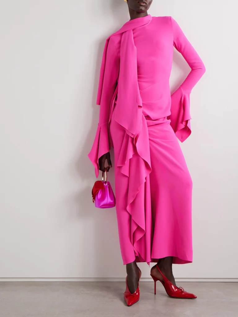 Solace London Nella Tie-neck Ruffled Crepe Gown