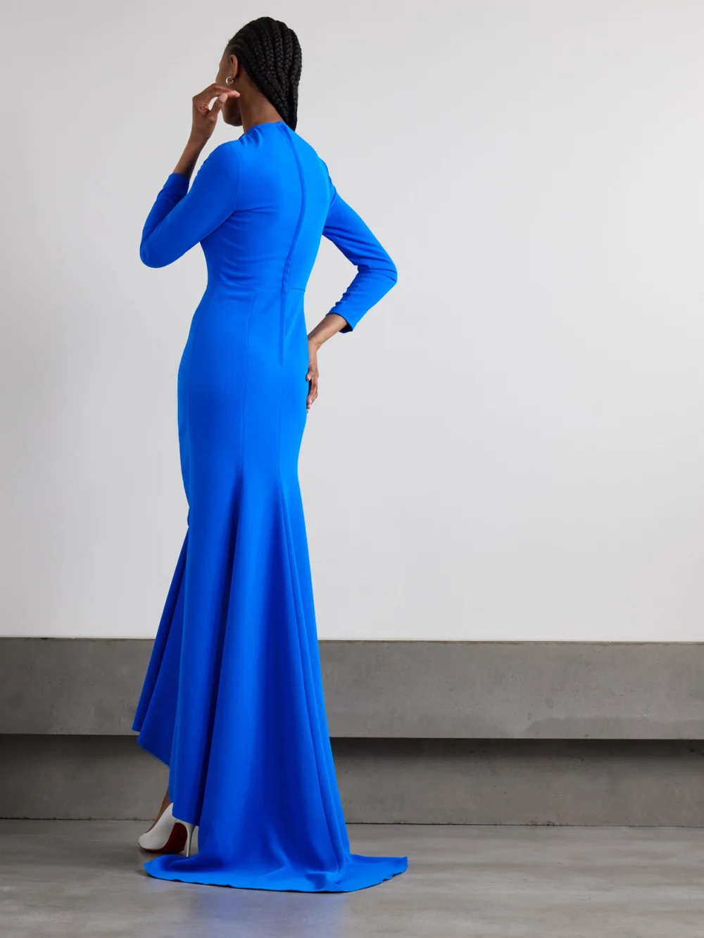 Back view of the Solace London Nia Ruffled Crepe Gown