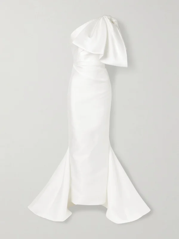 Solace London Priya One-shoulder Gathered Satin-twill Gown