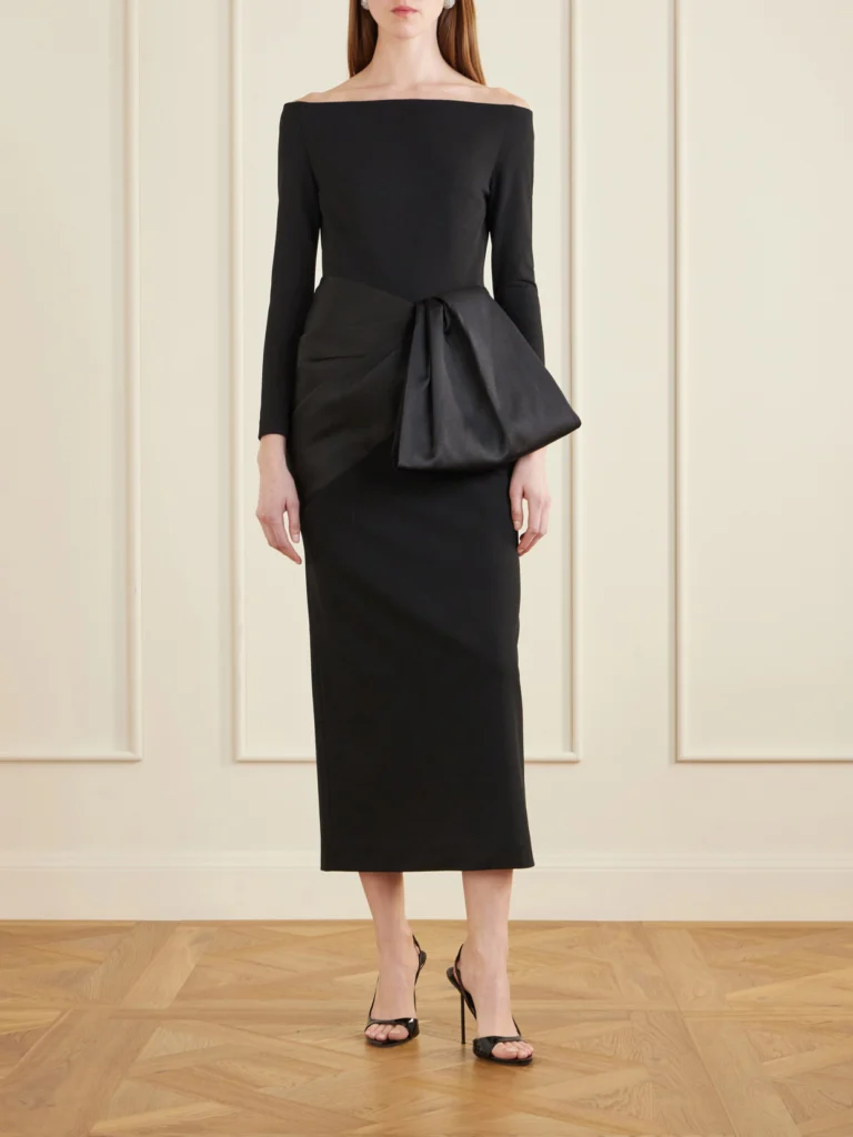 Solace London Rhianne Gathered Satin and Crepe Midi Dress