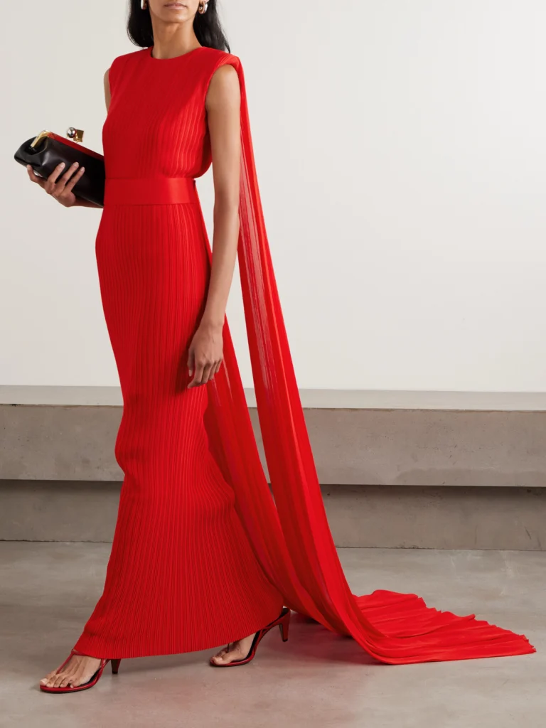 Solace London Tavia Cape-effect Pleated Chiffon Gown