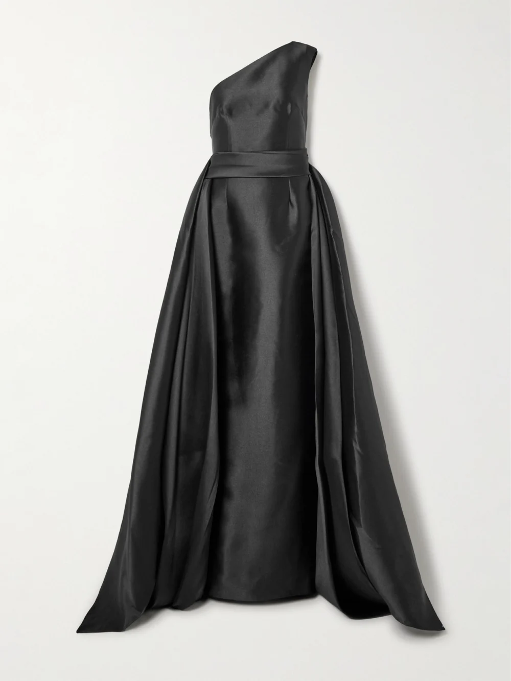 Solace London The Charo One-shoulder Draped Satin-twill Gown in black