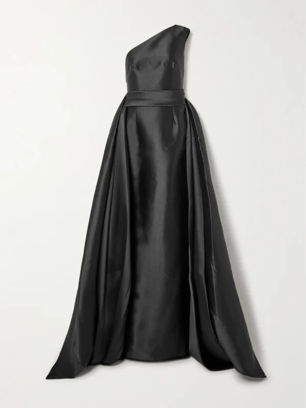 Solace London The Charo One-shoulder Draped Satin-twill Gown