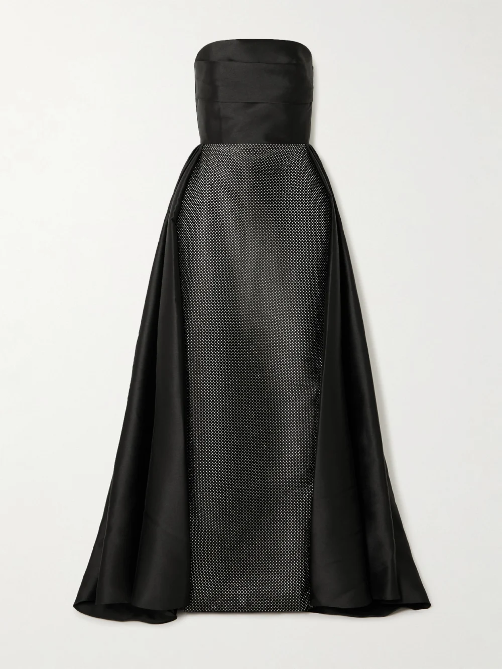 Solace London Tiffany Crystal-embellished Strapless Pleated Satin-twill Gown in black