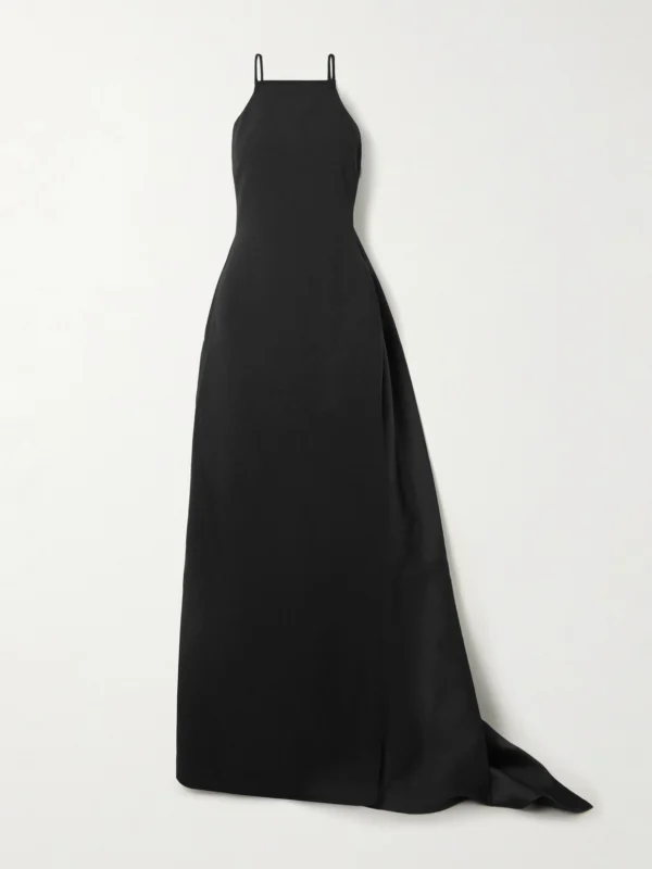 Solace London Ulla Crepe and Draped Twill Gown