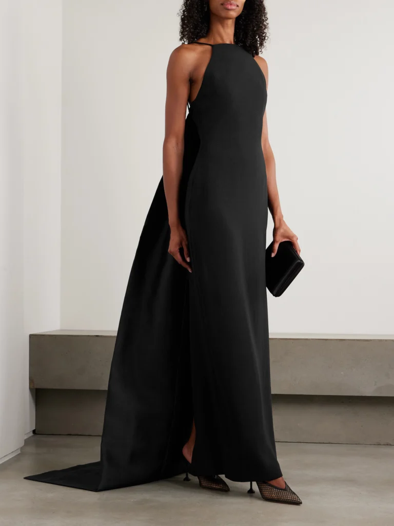Solace London Ulla Crepe and Draped Twill Gown