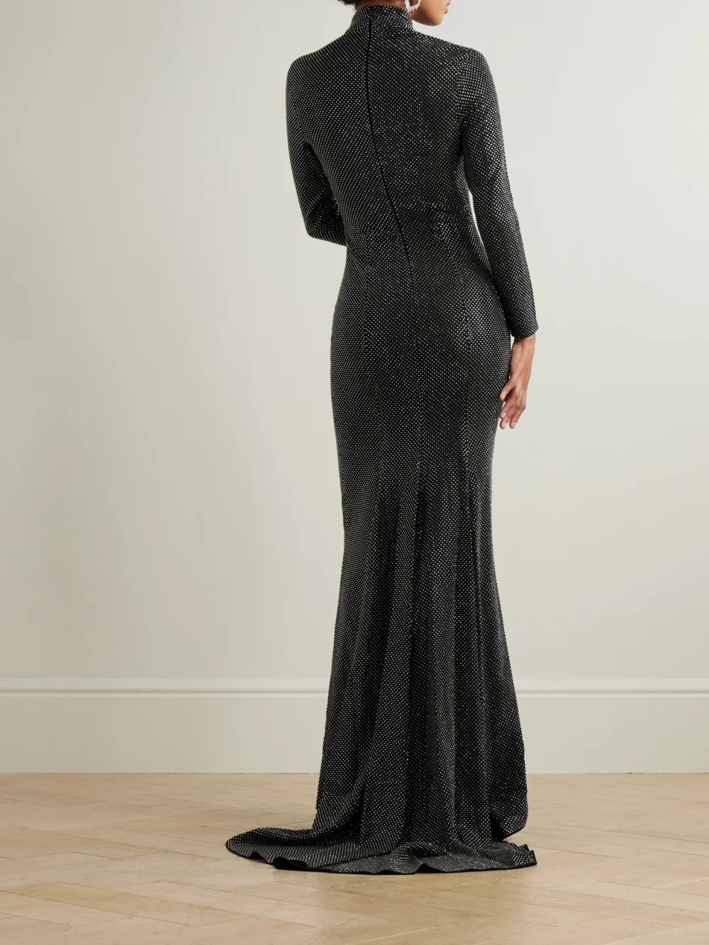 Back view of the Solace London Vivienne Crystal-embellished Crepe Gown