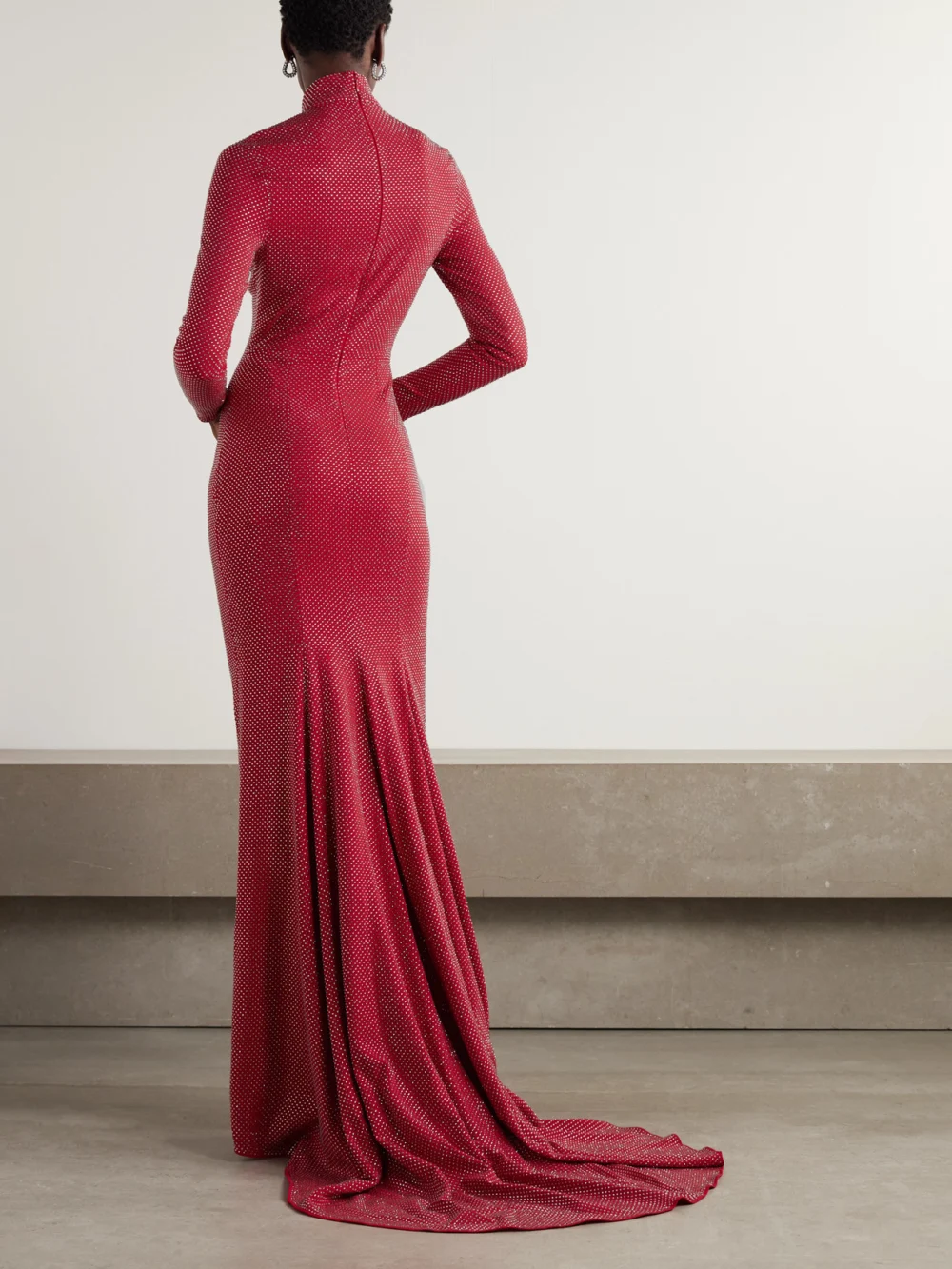Back view of the Solace London Vivienne Crystal-embellished Crepe Gown