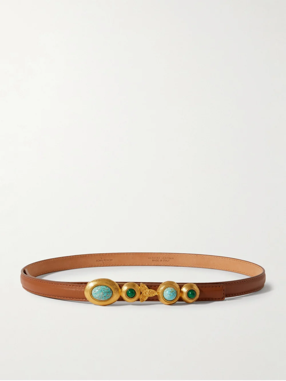 Sonia Petroff Earth Embellished Leather Belt in camel