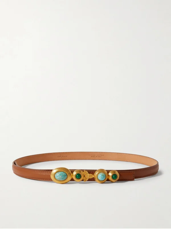 Sonia Petroff Earth Embellished Leather Belt