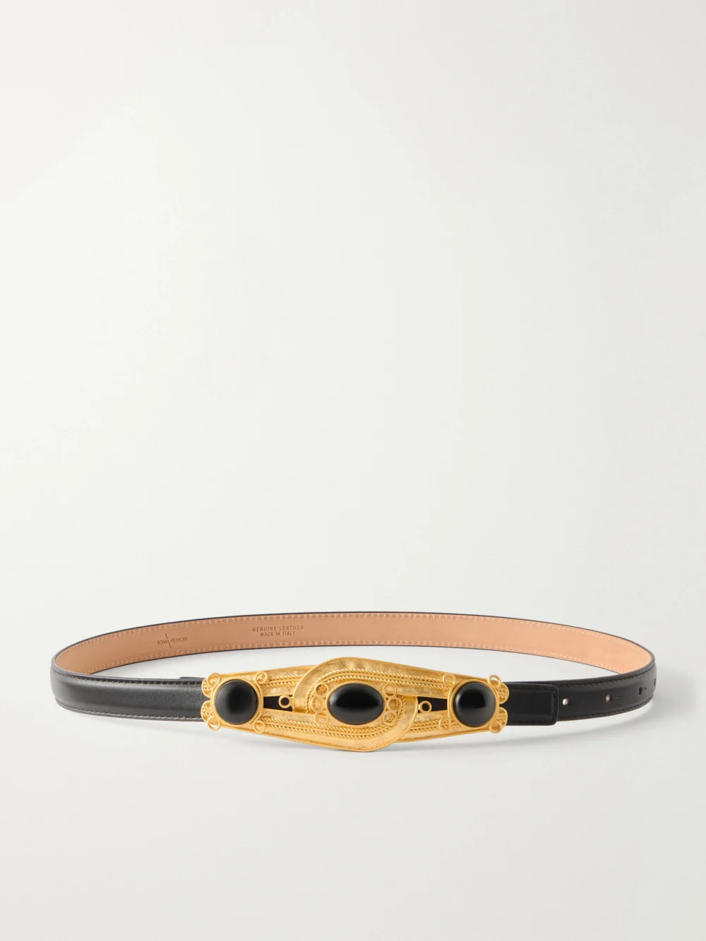 Sonia Petroff Eterna Gold-tone, Leather and Resin Belt in black