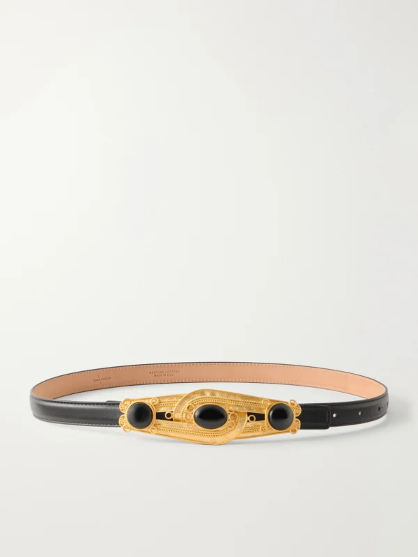 Sonia Petroff Eterna Gold-tone, Leather and Resin Belt