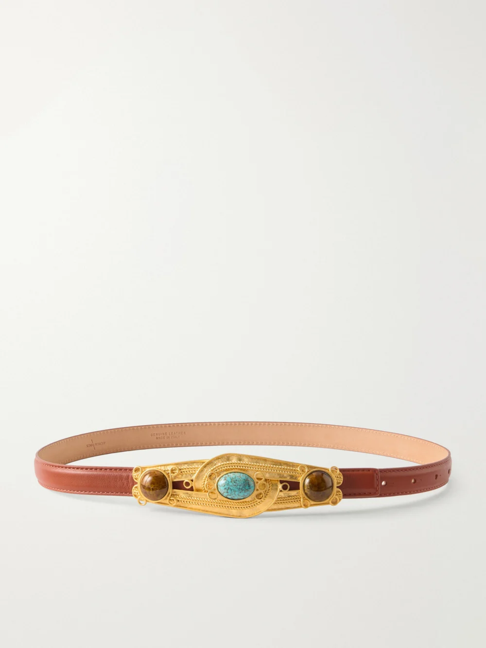 Sonia Petroff Eterna Gold-tone, Leather and Resin Belt in red