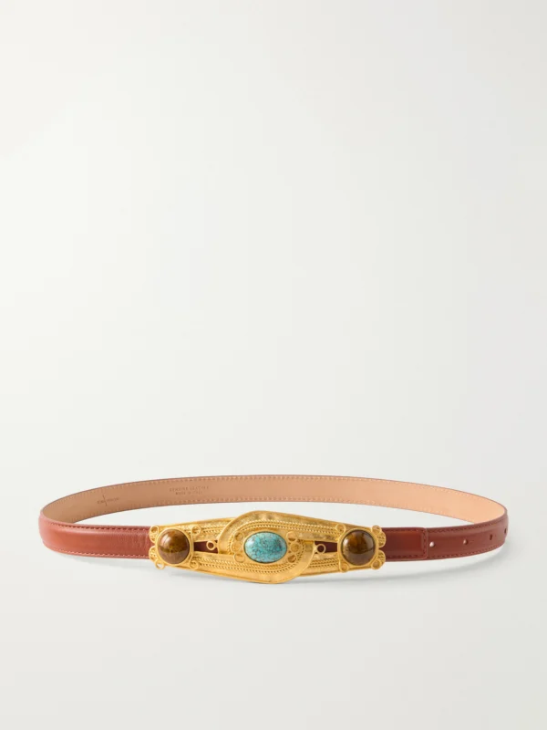 Sonia Petroff Eterna Gold-tone, Leather and Resin Belt