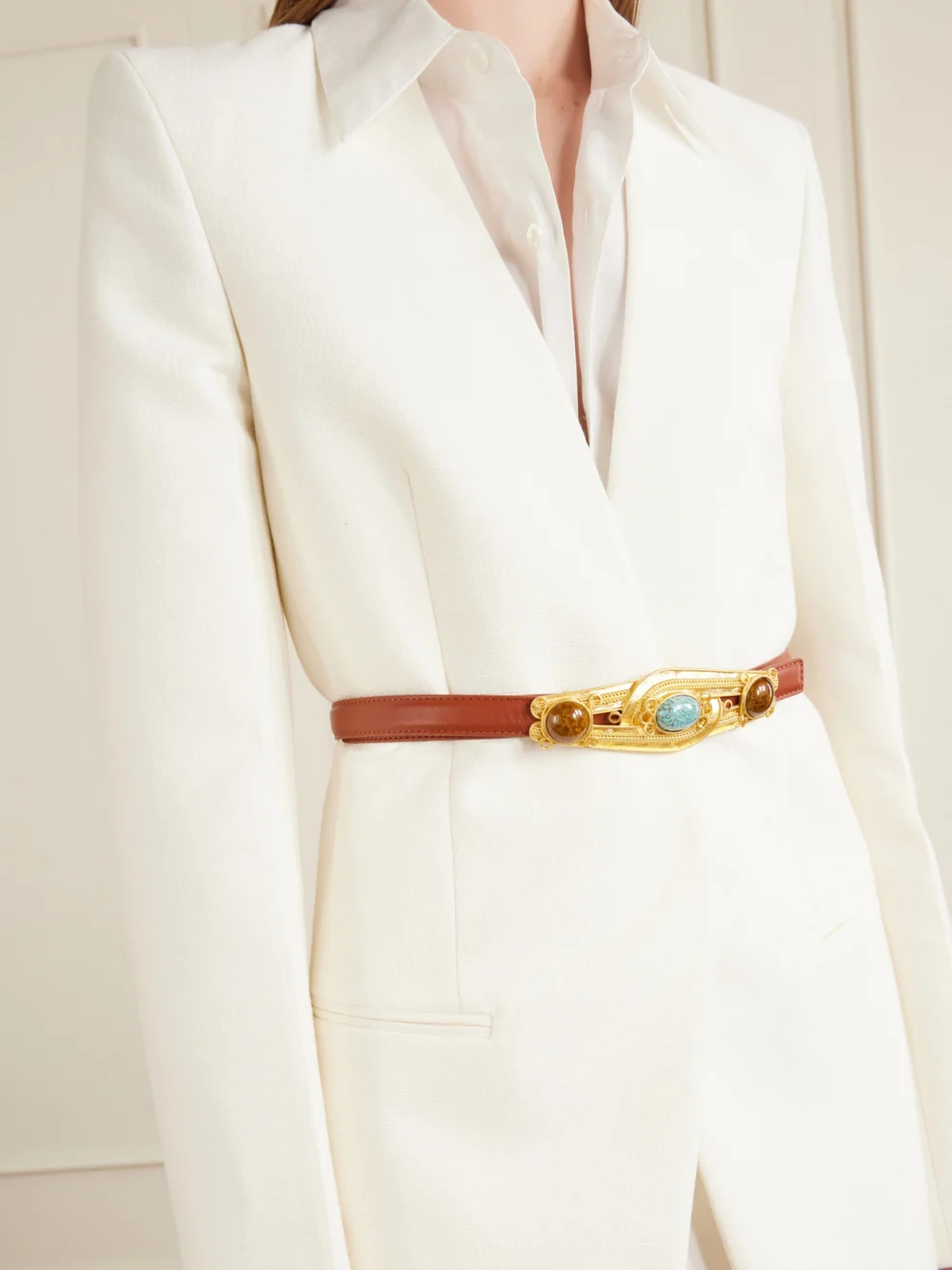 Sonia Petroff Eterna Gold-tone, Leather and Resin Belt, styled view