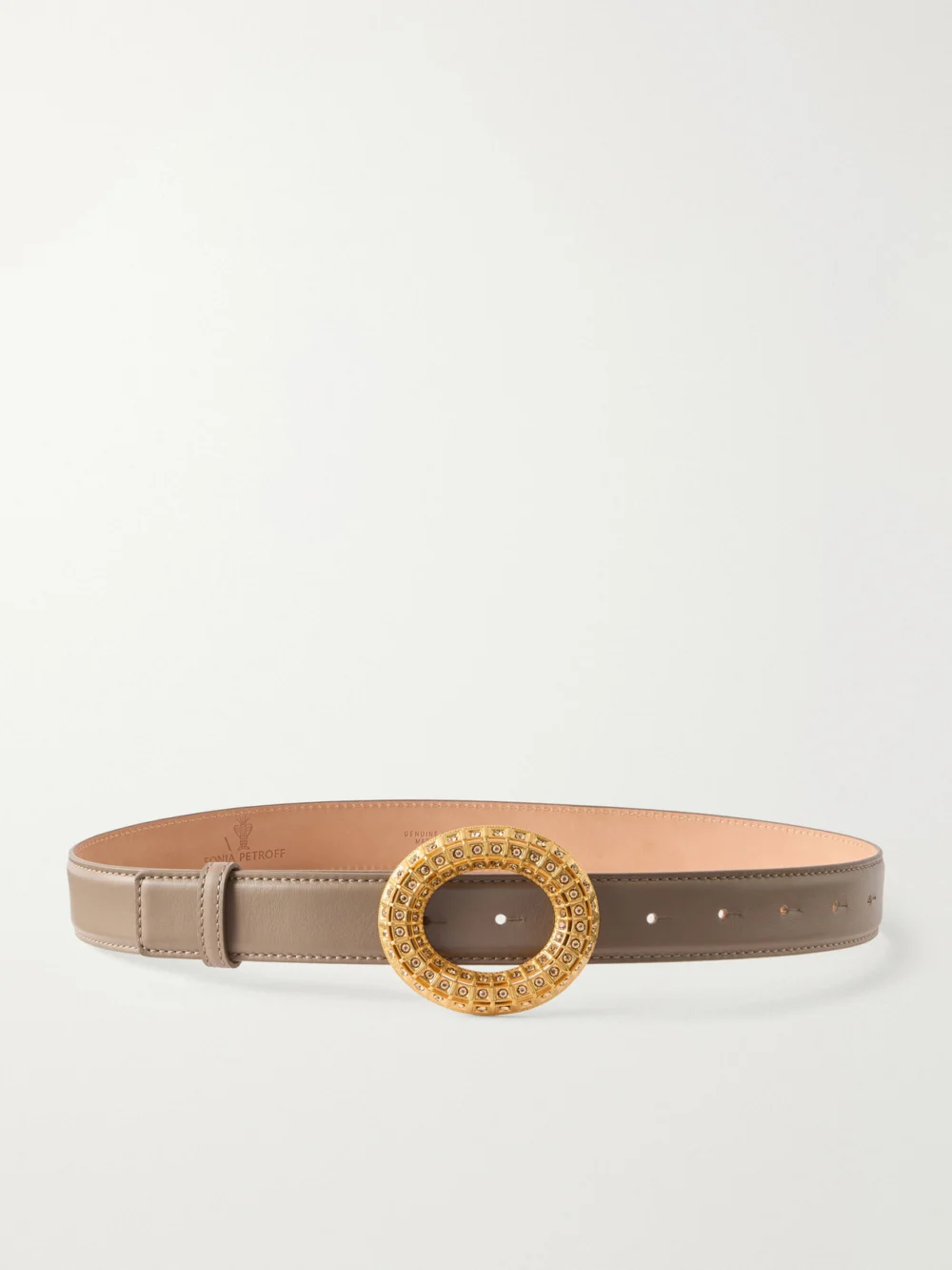 Sonia Petroff Lobster Vibe Gold-tone, Leather and Crystal Belt in taupe