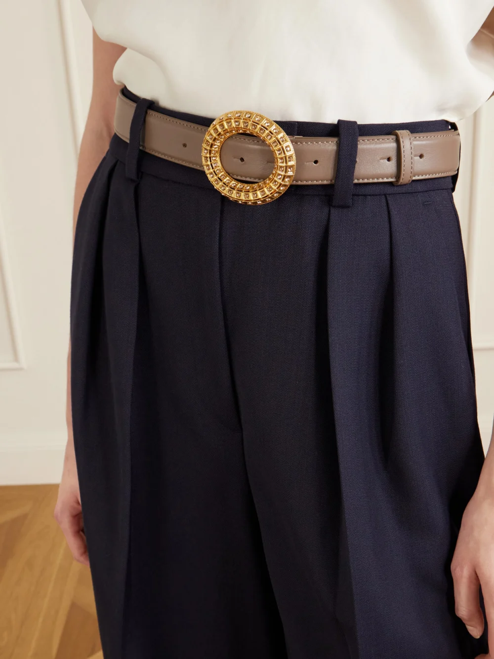 Sonia Petroff Lobster Vibe Gold-tone, Leather and Crystal Belt, styled view
