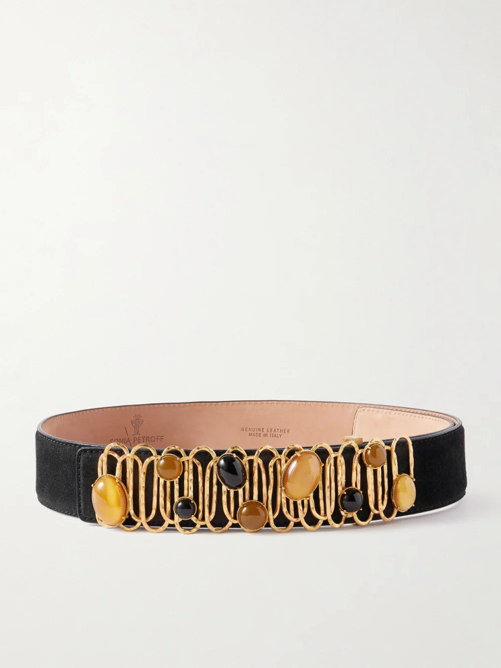 Sonia Petroff Loop De Loop Embellished Suede Belt in black