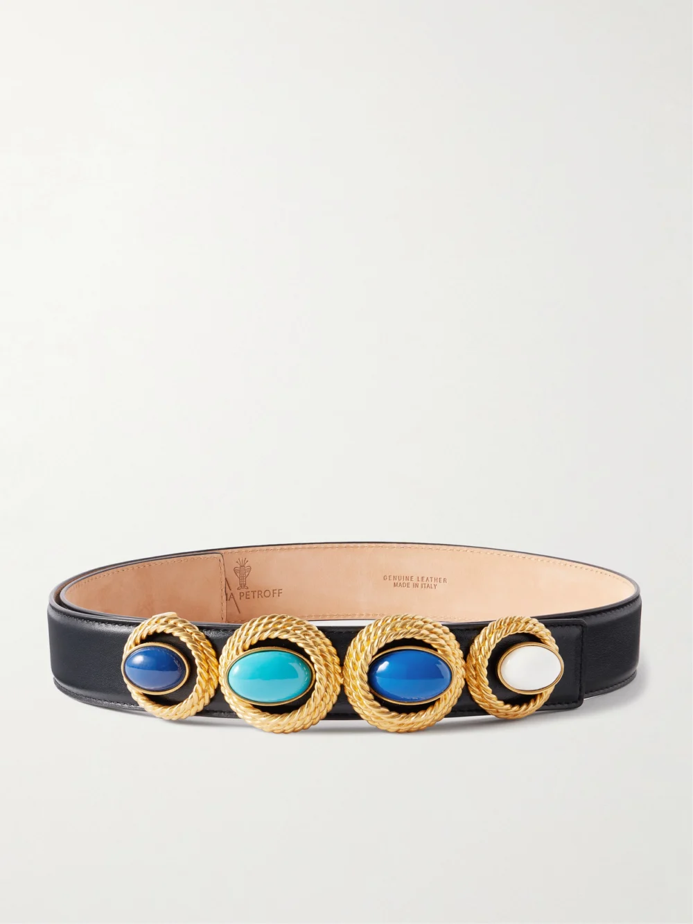 Sonia Petroff Nest Embellished Leather Belt in black