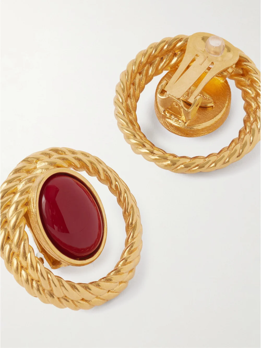 Close-up detail of the Sonia Petroff Nest Gold-plated Enamel Clip Earrings