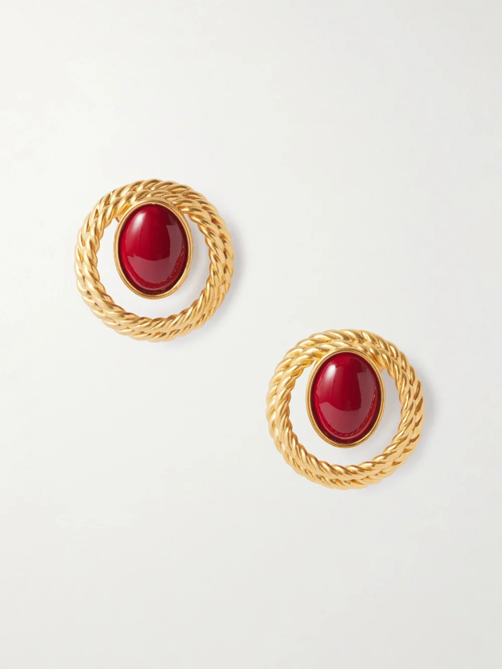 Sonia Petroff Nest Gold-plated Enamel Clip Earrings in burgundy