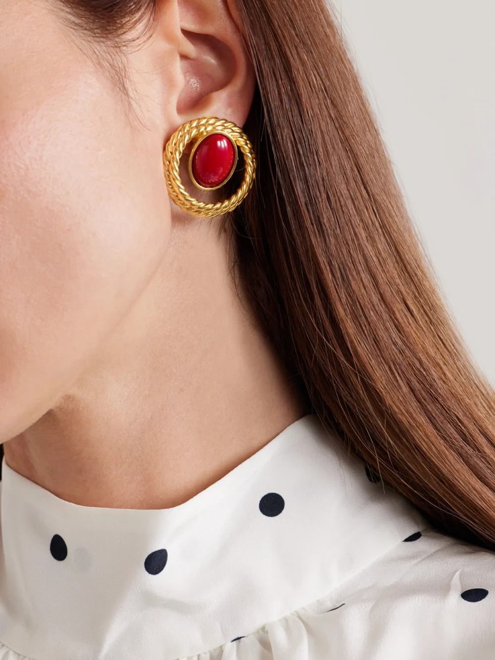 Sonia Petroff Nest Gold-plated Enamel Clip Earrings, styled view